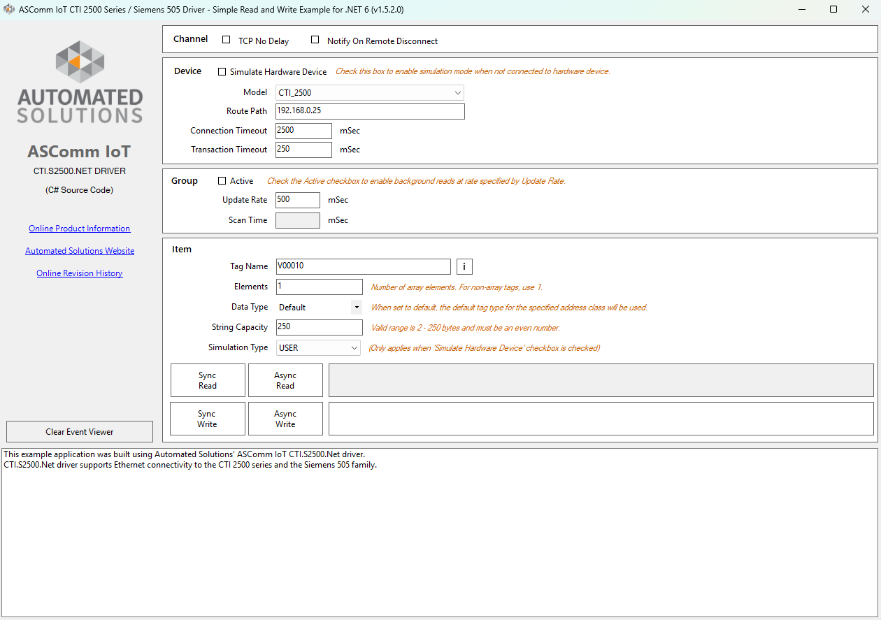CTI S2500 Software Driver Example Application