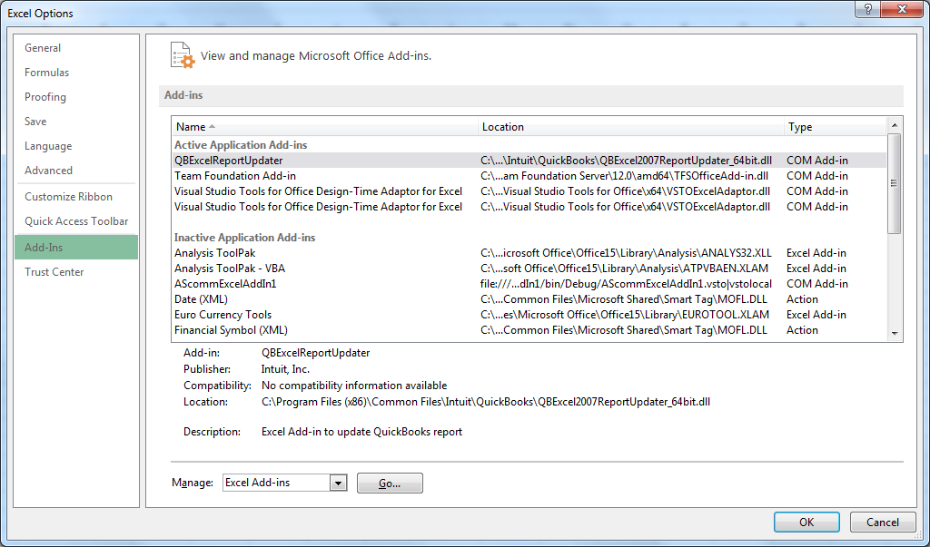 Excel addin example