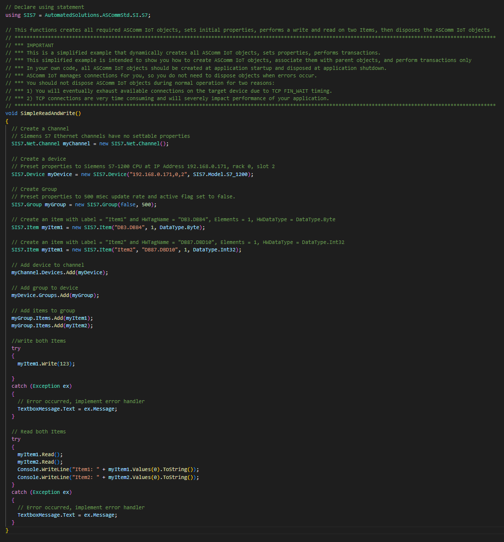 Siemens iot plc software driver example code